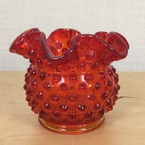 Flame-colored hobnail glass vase - stunning!
